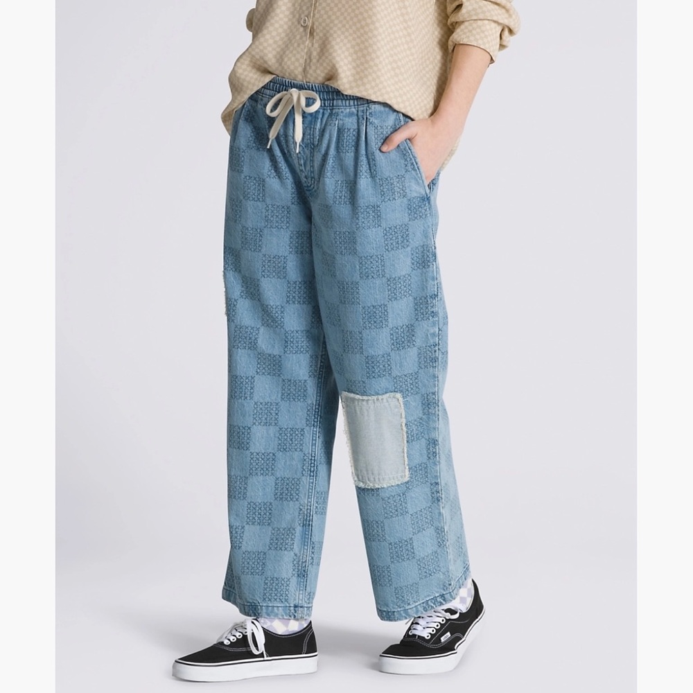 Casual Blue Checkered VANS Jeans Crop Pants